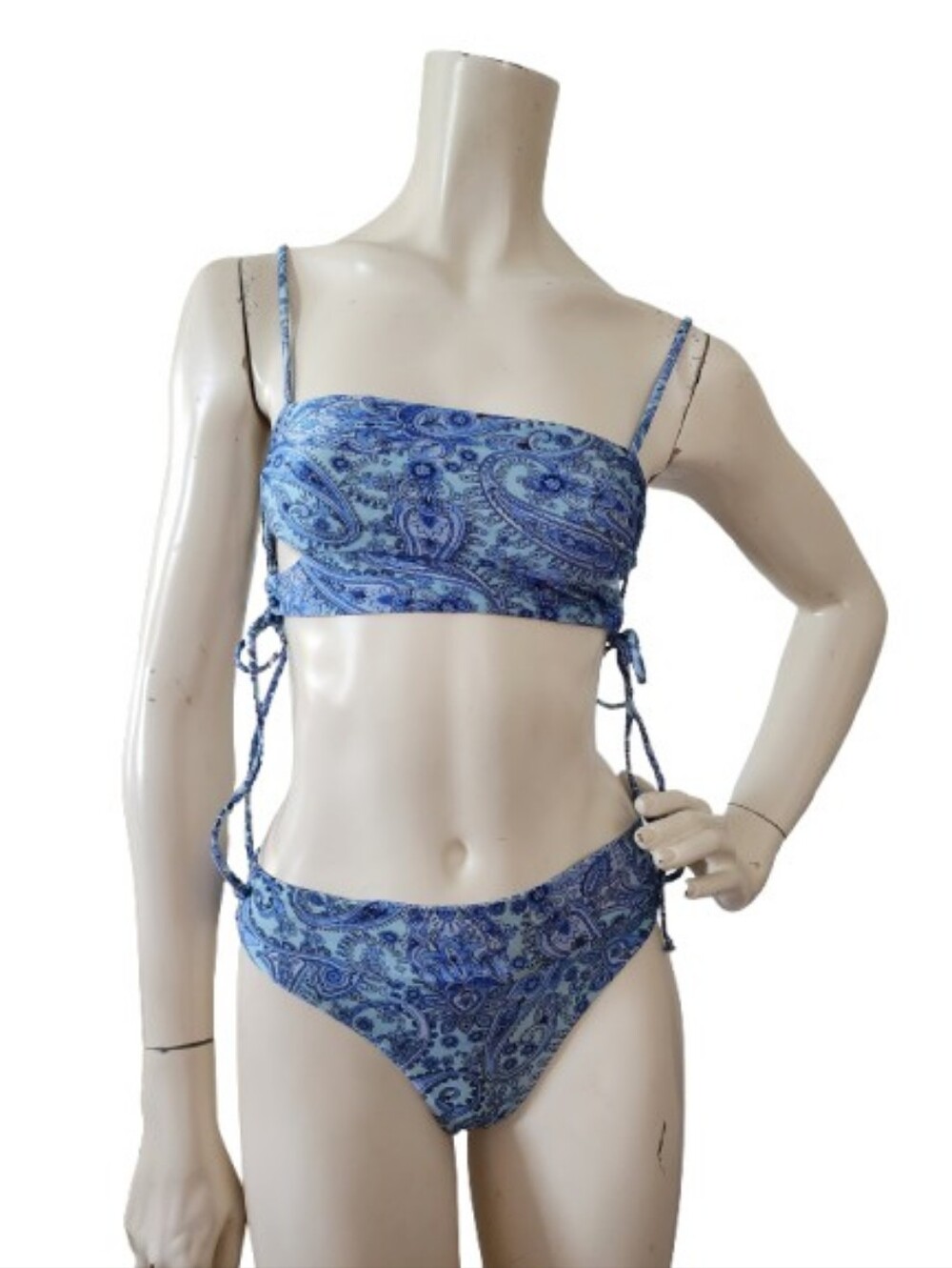 Frankies Bikinis 2 Piece Swimsuit Blue Paisley M Top S Bottom